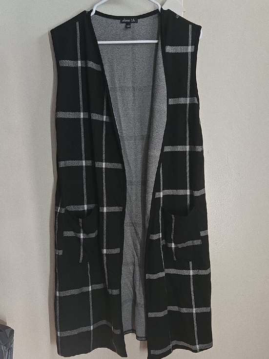 Olivia Blu Sweaters - Olivia Blu sleeveless open-front plaid long vest Cardigan